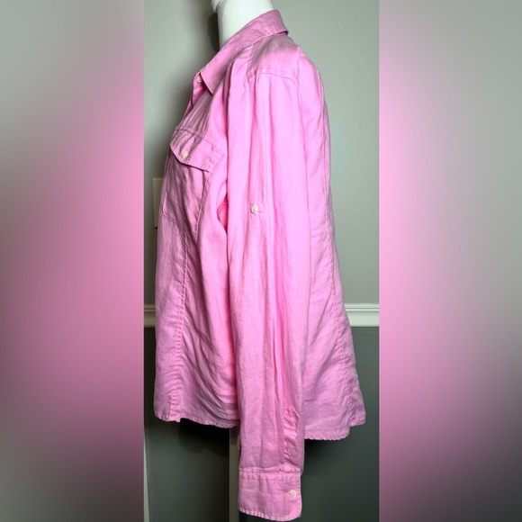 America Living Women’s XL Long Sleeve Pink Button Up 100% Linen Blouse - Picture 3 of 7